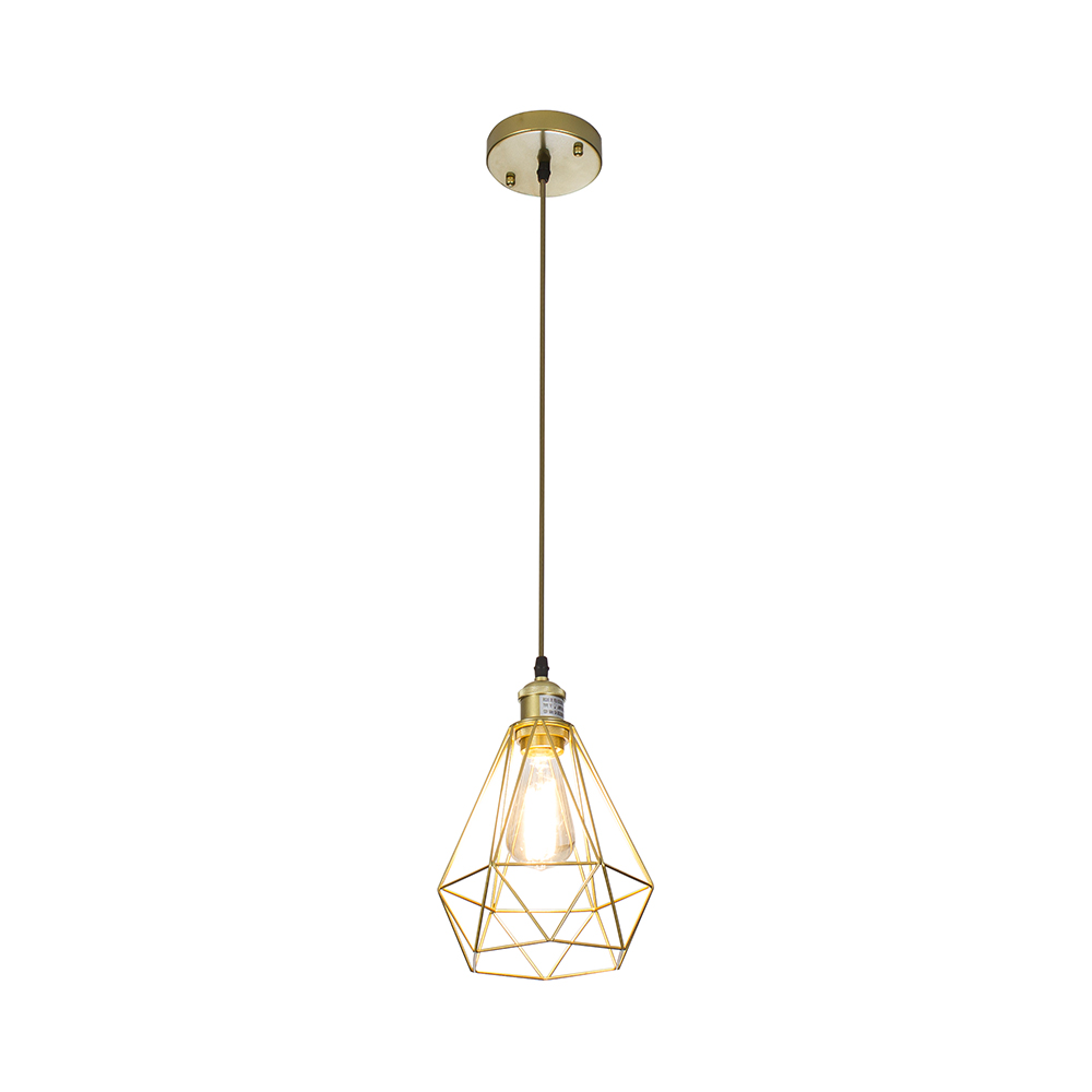 Vintage Simple Style Polygon Adjustable Cord Hanging Ceiling Gold Pendant Light, 1-Light Pendant Lighting Fixtures