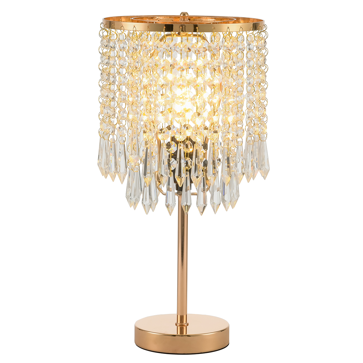 Modern Elegant Bedside Gold Crystal Table Lamp, Desk Lamps with Double Crystals Shade for Living Room Bedrooms Nightstand
